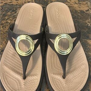 CROCS Black and Gold Sandals with Metallic Accents (reduced)